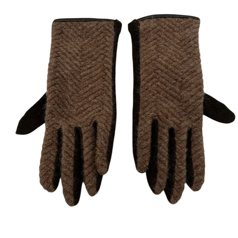 Angora Wool Brown Gloves size Small S with 4 Phone Tip Fingers. Beauty & comfort